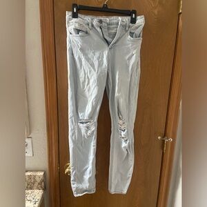 Distressed light wash straight leg jeans, size 3